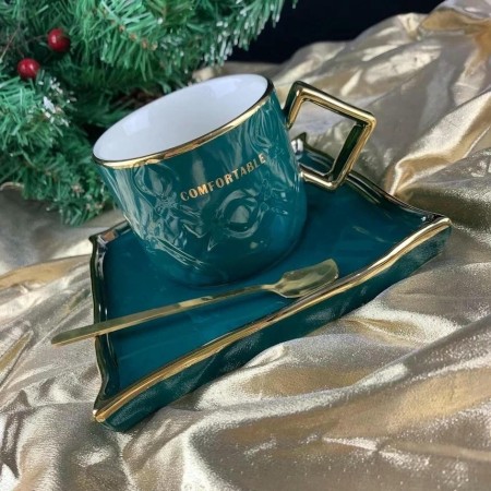 Чашка с блюдцем и ложкой LENARDI зеленый 106-120