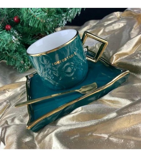 Чашка с блюдцем и ложкой LENARDI зеленый 106-120