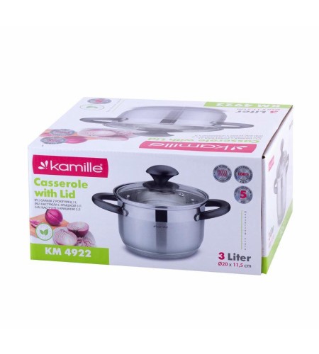 Кастрюля Kamille 3л черные ручки 4922