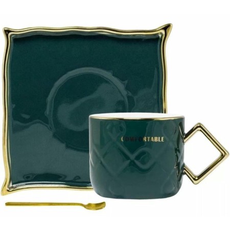 Чашка с блюдцем и ложкой LENARDI зеленый 106-120