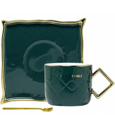 Чашка с блюдцем и ложкой LENARDI зеленый 106-120