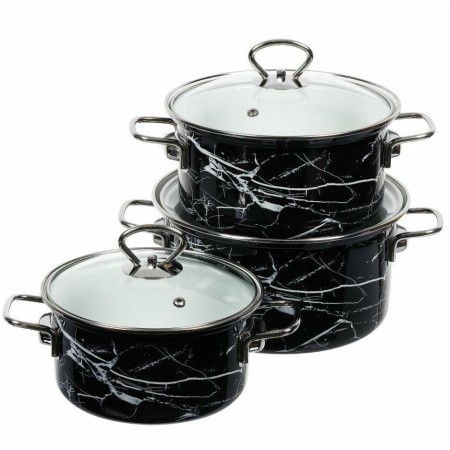 Набор кастрюль 1,9л+2,5л+3,7л Набор Черный мрамор -1-ЭЛИТ