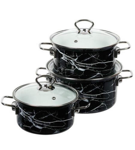 Набор кастрюль 1,9л+2,5л+3,7л Набор Черный мрамор -1-ЭЛИТ