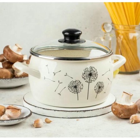 Кастрюля глубокая Metrot Одуванчик Эксклюзив 7,9л стеклянная крышка 340957