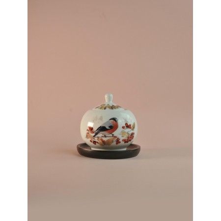 Сахарница Lefard Лесная Сказка Снегири 380мл на деревянной подставке 85-2024