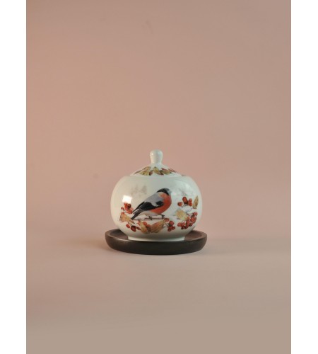 Сахарница Lefard Лесная Сказка Снегири 380мл на деревянной подставке 85-2024