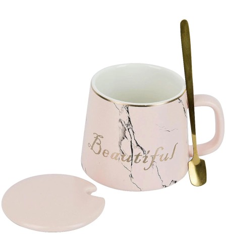 Кружка Nouvelle Home Beautiful 400мл розовая с крышкой и ложкой 1060066-3