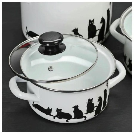 Набор эмалированных кастрюль Кошечки -5-1-Экстра