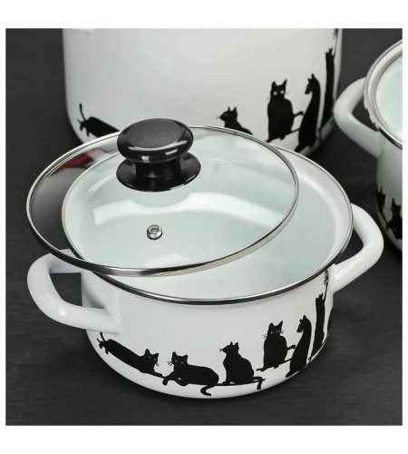 Набор эмалированных кастрюль Кошечки -5-1-Экстра