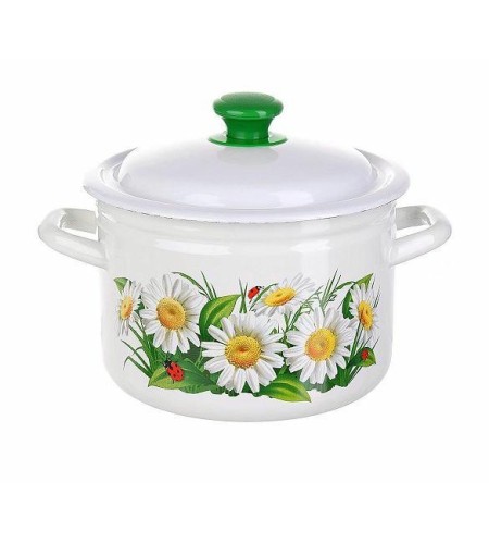 Кастрюля эмалированная цилиндрическая с бортиком и рисунком 4л