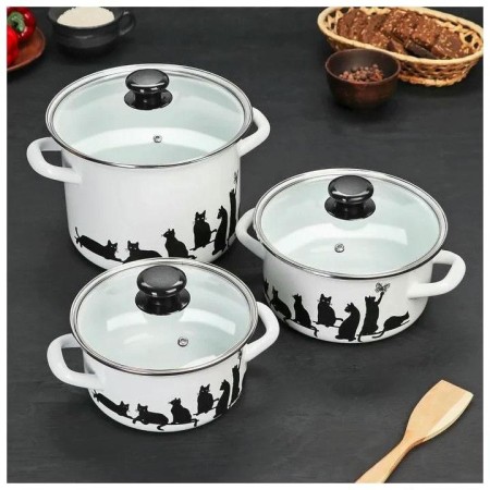 Набор эмалированных кастрюль Кошечки -5-1-Экстра