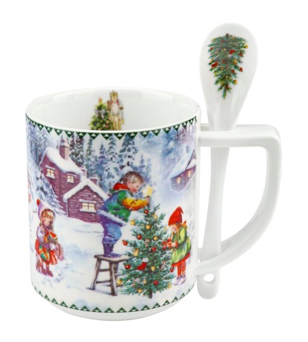 Кружка керамическая Незабываемый праздник 280мл с ложкой КС-9853