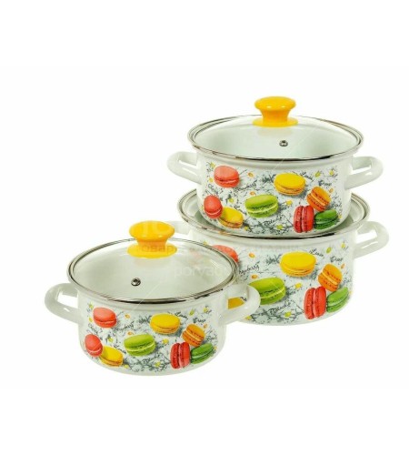 Набор эмалированных кастрюль Цветное печенье-1-ЭКСТРА