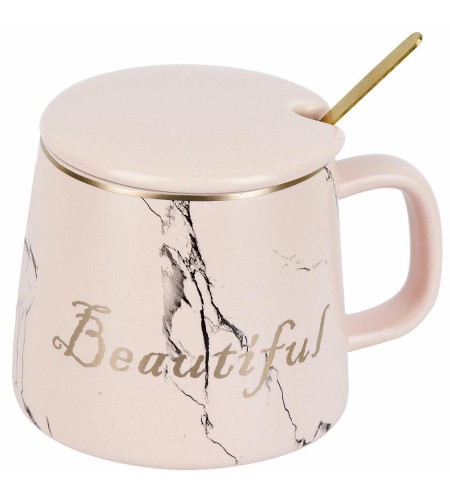 Кружка Nouvelle Home Beautiful 400мл розовая с крышкой и ложкой 1060066-3