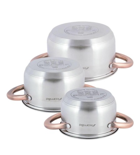 Набор кастрюль Kamille КМ-4936 1л, 1,5л и 2л полые ручки