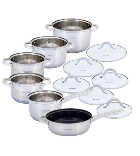 Набор посуды Kamille КМ-5634S кастрюля 1,8л +2,5л +3,8л +5,8л +ковш 1,8л +сковорода d24см