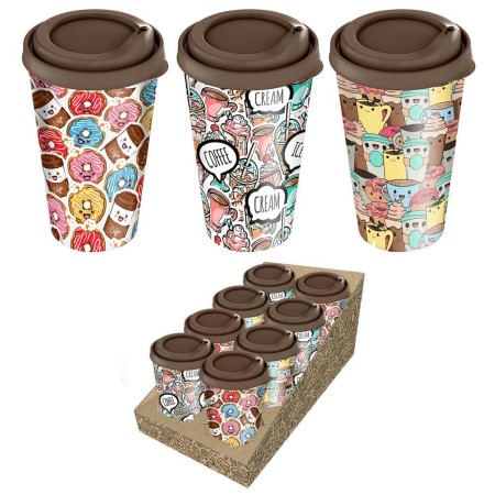 Стакан IDIland IZI-GO 0,55л с крышкой, коричневый с декором в ассортименте 221134224/01