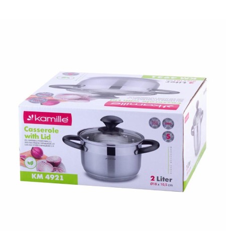 Кастрюля Kamille 2л черные ручки 4921