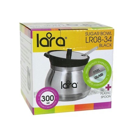 Сахарница Lara с ложкой 300мл черная крышка LR08-34