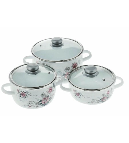 Набор кастрюль Весенний романс белоснежный 3шт.