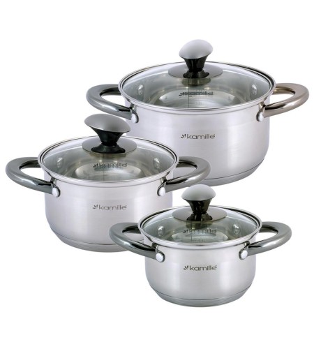 Набор кастрюль Kamille 1л+1,5л+2л черные ручки 4926