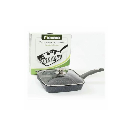 Сковорода-гриль Мечта Гранит 28х28см стеклянная крышка С68701