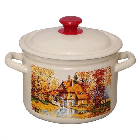 Кастрюля эмалированная цилиндрическая с рисунком 2л