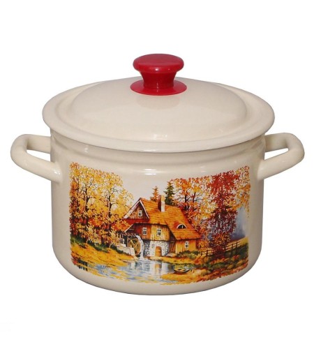 Кастрюля эмалированная цилиндрическая с рисунком 2л