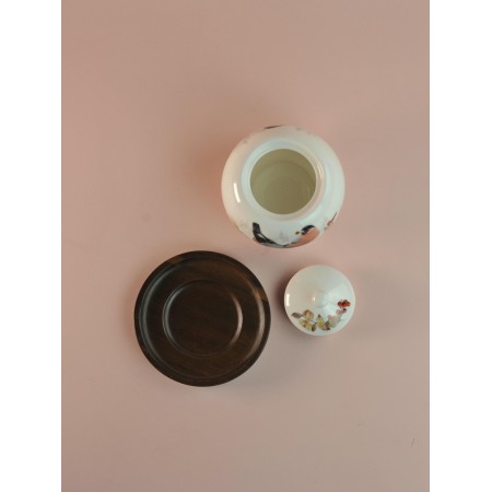 Сахарница Lefard Лесная Сказка Снегири 380мл на деревянной подставке 85-2024