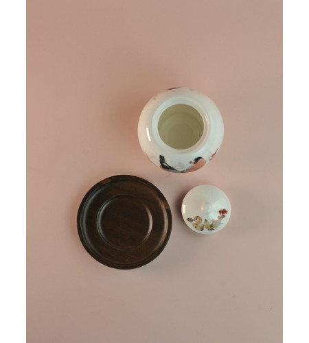 Сахарница Lefard Лесная Сказка Снегири 380мл на деревянной подставке 85-2024