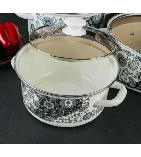 Набор День и ночь-1-Экстра цилиндрические кастрюли 2,3л+3л+4л белый