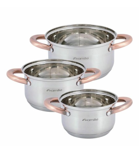 Набор кастрюль Kamille КМ-4936 1л, 1,5л и 2л полые ручки