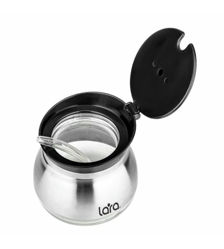 Сахарница Lara с ложкой 300мл черная крышка LR08-34