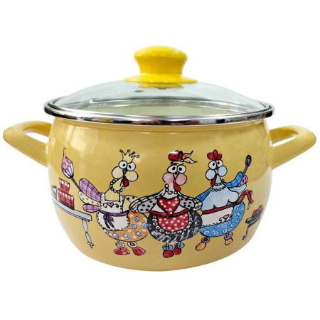 Кастрюля METROT Куриный переполох Эксклюзив со стеклянной крышкой2,2л d16см 374687