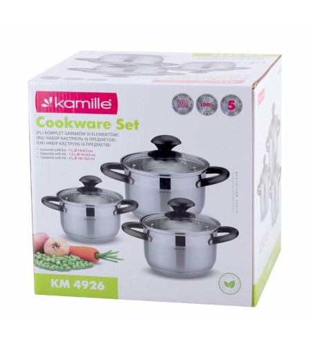 Набор кастрюль Kamille 1л+1,5л+2л черные ручки 4926