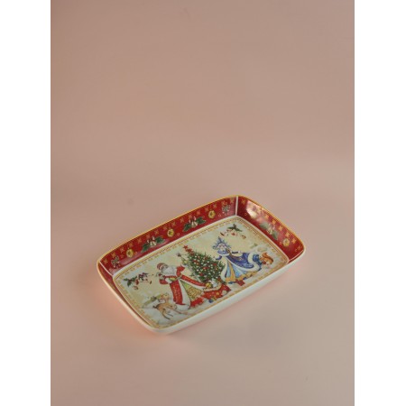Блюдо Дед Мороз и снегурочка прямоугольное 30*19*4см 85-1725