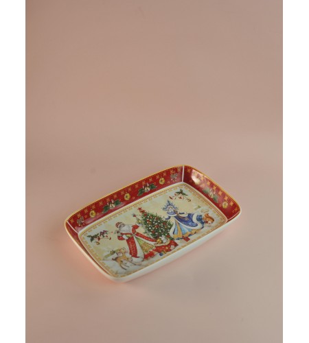 Блюдо Дед Мороз и снегурочка прямоугольное 30*19*4см 85-1725
