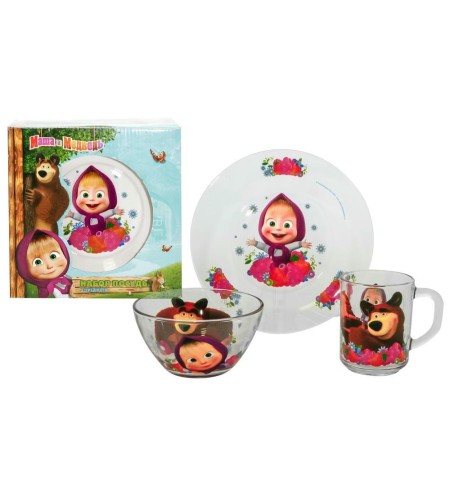 Набор детской посуды Маша и Медведь. Малина 3шт.