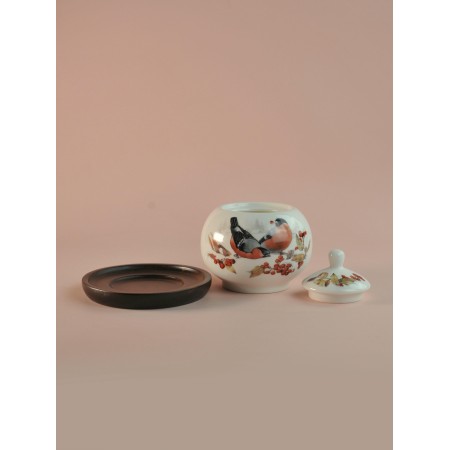 Сахарница Lefard Лесная Сказка Снегири 380мл на деревянной подставке 85-2024