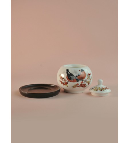 Сахарница Lefard Лесная Сказка Снегири 380мл на деревянной подставке 85-2024