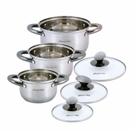 Набор кастрюль Kamille 1л+1,5л+2л черные ручки 4926