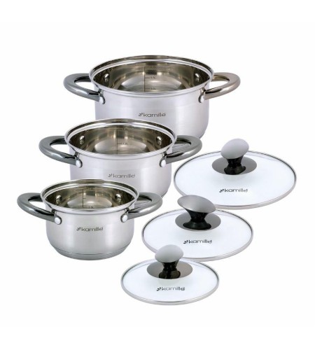 Набор кастрюль Kamille 1л+1,5л+2л черные ручки 4926