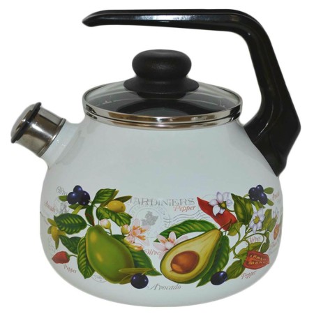 Чайник СтальЭмаль Авокадо 2л сферический со свистком 4с210я