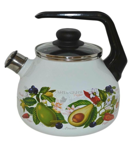 Чайник СтальЭмаль Авокадо 2л сферический со свистком 4с210я