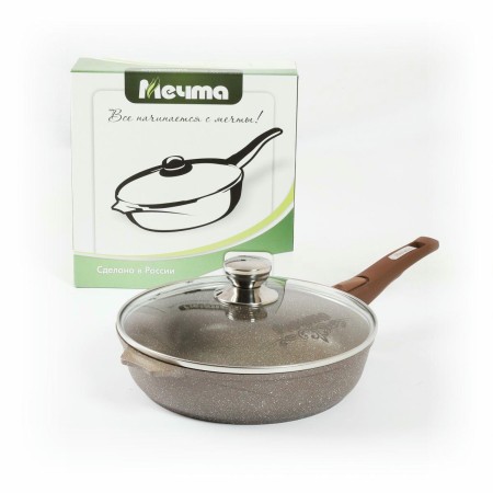 Сковорода Мечта Гранит brown d28см съемная ручка, стеклянная крышка С028806