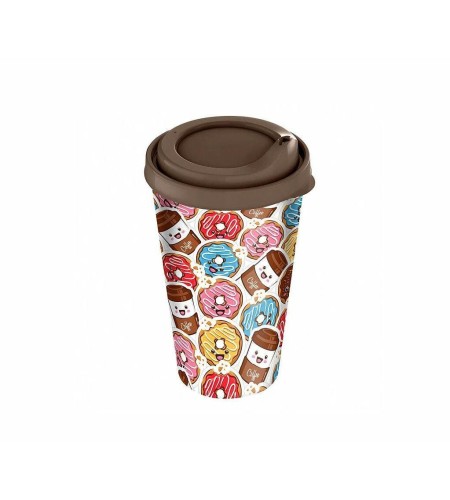 Стакан IDIland IZI-GO 0,55л с крышкой, коричневый с декором в ассортименте 221134224/01