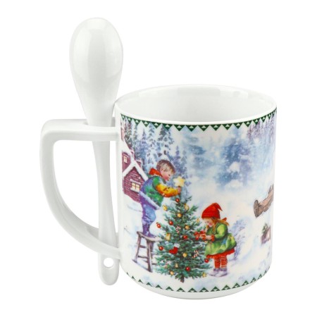 Кружка керамическая Незабываемый праздник 280мл с ложкой КС-9853