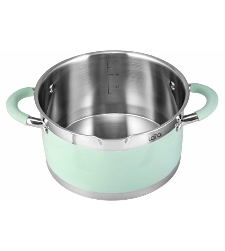 Кастрюля Lara Mint LR02-543 4,4л 22х12см носик, индукционное дно, крышка с бортом