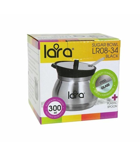 Сахарница Lara с ложкой 300мл черная крышка LR08-34