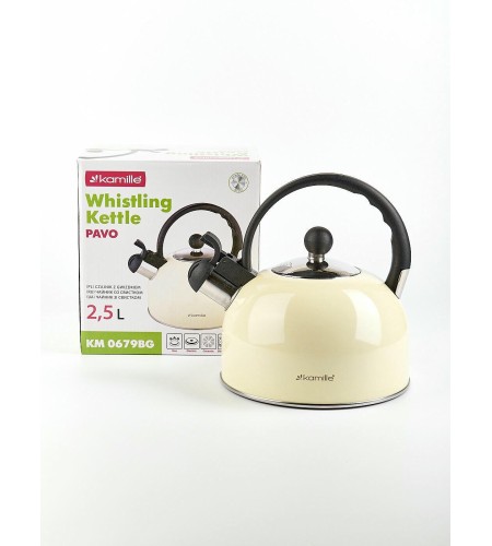 Чайник 2,5л Kamille со свистком бежевый 0679BG